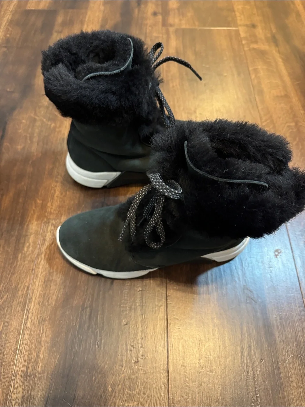Mark Nason Black Faux Fur Lace-Up Ankle Boots Size 6 with Dust Bag